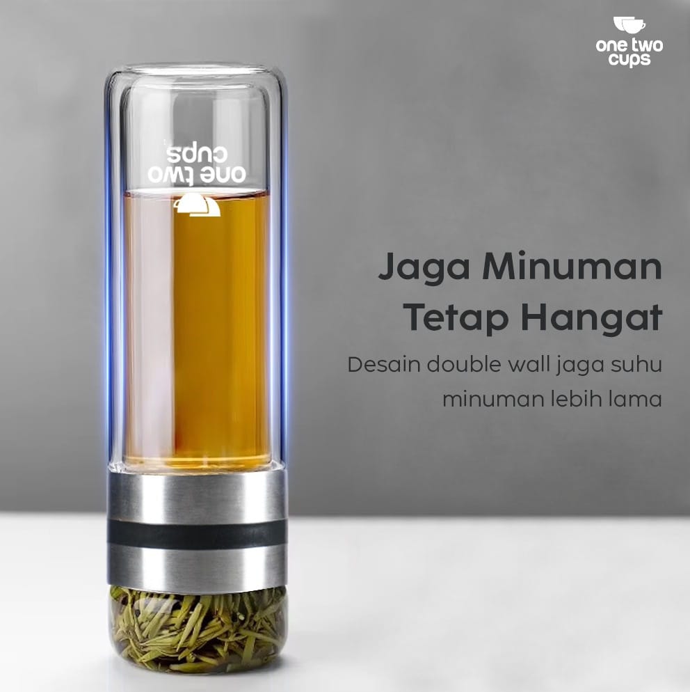 One Two Cups Botol Minum Kaca Borosilikat dengan Saringan 300ml - VN301 Gambar produk One Two Cups Botol Minum Kaca Borosilikat dengan Saringan 300ml - VN301