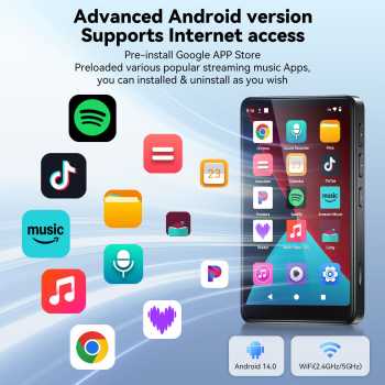 RUIZU MP3 Digital Audio Player Bluetooth Android 14 MP4 64GB 2050mAh - D65