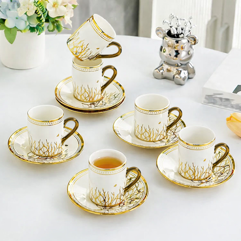 ONLYJIA Set Cangkir Kopi Keramik 6in1 Plated Pattern Coffee Cup 90ml Twig - DW3355 Gambar produk ONLYJIA Set Cangkir Kopi Keramik 6in1 Plated Pattern Coffee Cup 90ml Twig - DW3355