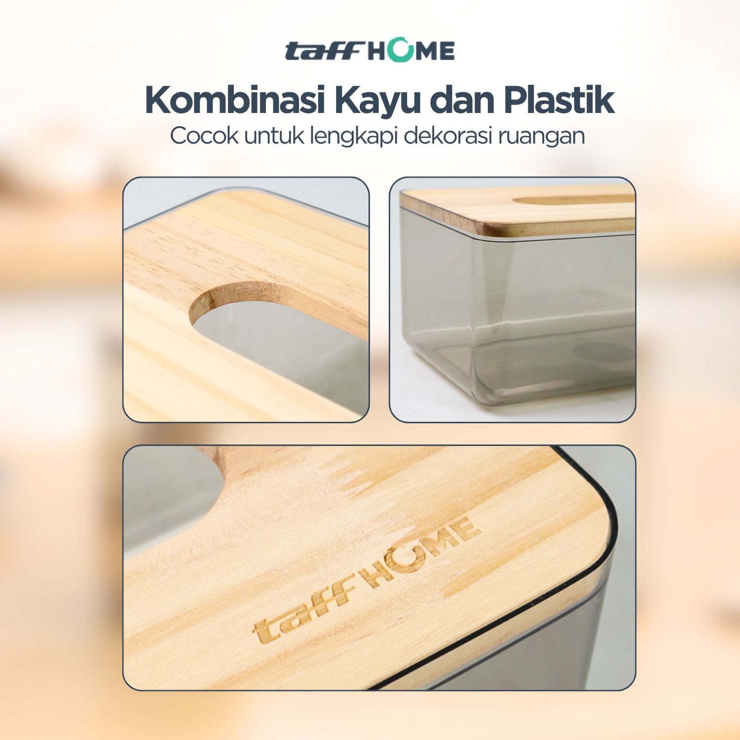 Gambar produk TaffHOME Kotak Tisu Kayu Nordic Minimalist Tissue Box Large - ZJ011