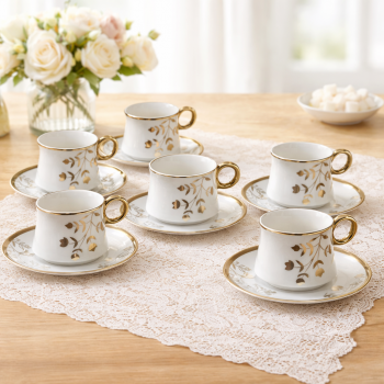 ONLYJIA Set Cangkir Kopi Keramik 6in1 Plated Pattern Coffee Cup 180ml - DW335