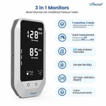 TaffOmicron Alat Cek Gula Darah Asam Urat Tensi 3in1 100 Test Strips - GUP-T6