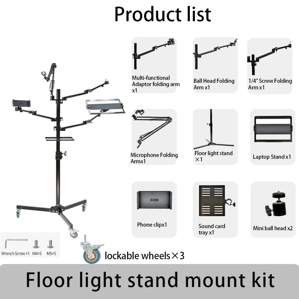 TaffSTUDIO Bracket Multi Arm Camera Mic Monitor Holder with Wheels - KMD-Z2 Gambar produk TaffSTUDIO Bracket Multi Arm Camera Mic Monitor Holder with Wheels - KMD-Z2