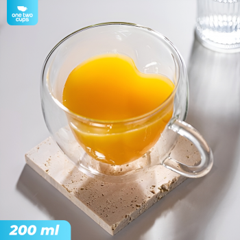 One Two Cups Cangkir Kopi Kaca Tahan Panas Double Wall Love Cup 200ml - CV2103l