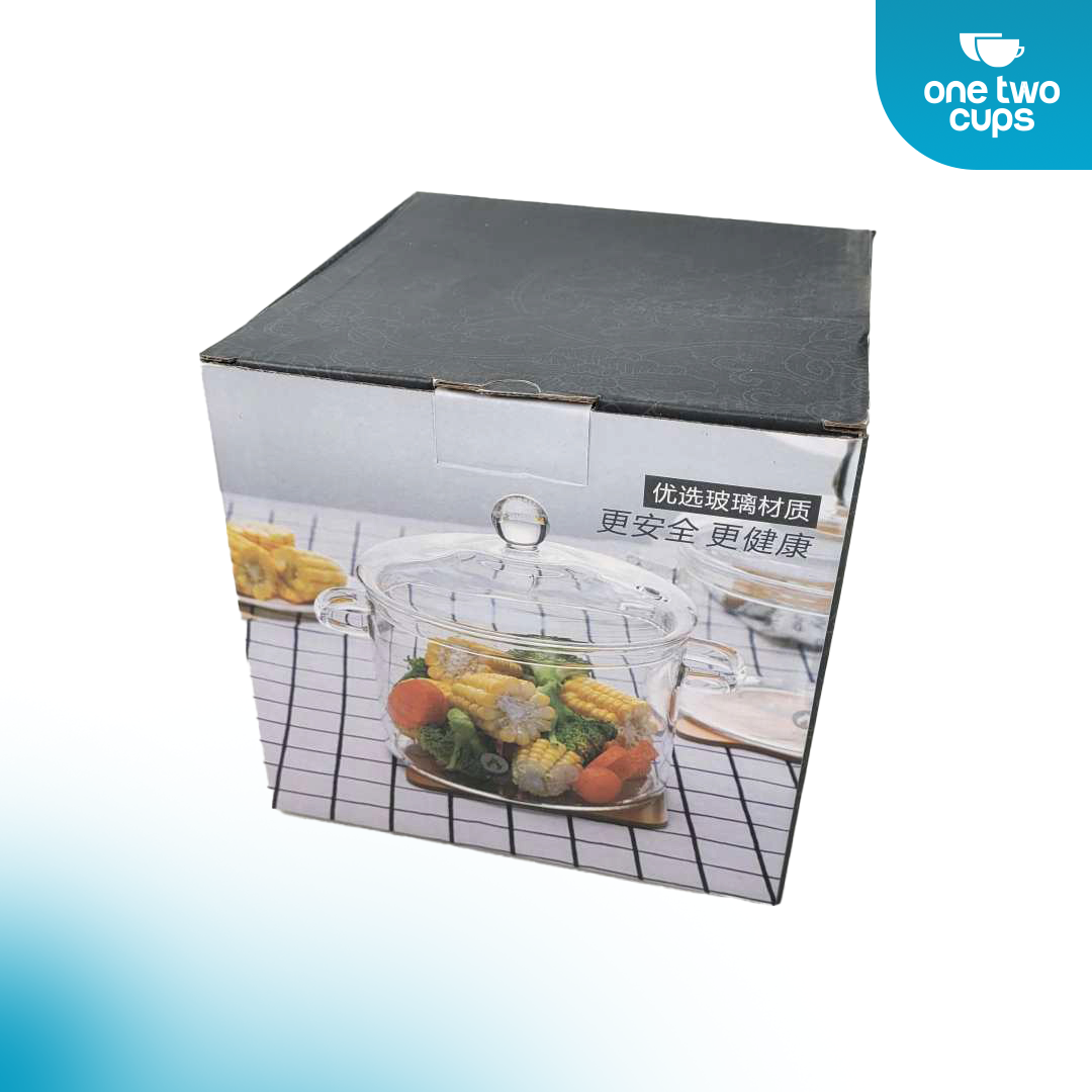 One Two Cups Panci Kaca Glass Cooking Pot Borosilicate Tahan Panas Api 15cm - YWJ-1265 Gambar produk One Two Cups Panci Kaca Glass Cooking Pot Borosilicate Tahan Panas Api 15cm - YWJ-1265