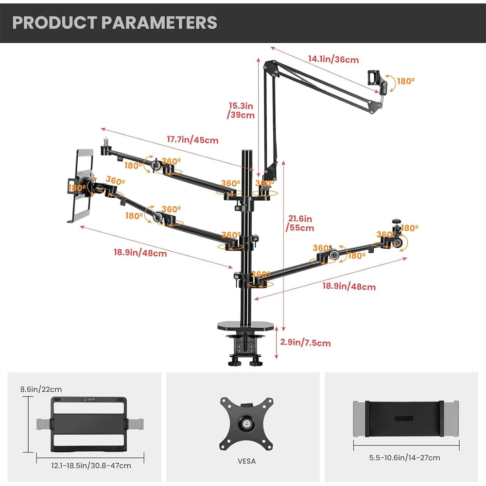 TaffSTUDIO Bracket Desk Mount Multi Arm 4in1 Camera Mic Monitor Holder - KMD-Z1 Gambar produk TaffSTUDIO Bracket Desk Mount Multi Arm 4in1 Camera Mic Monitor Holder - KMD-Z1