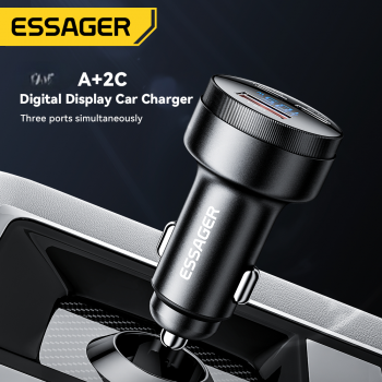 ESSAGER Digital Display Car Charger 2 USB Type C PD45W 12V-24V 108W - ECC2CA-JS01-P