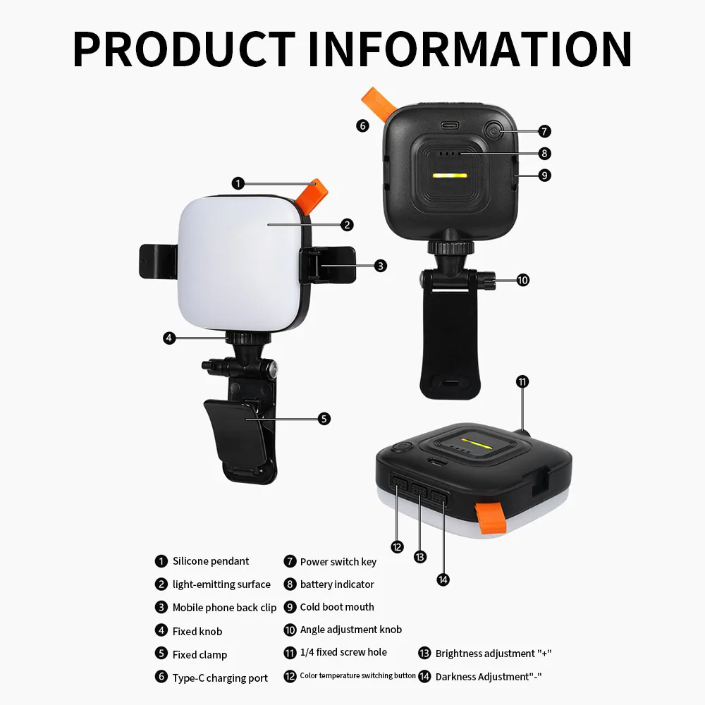 Gambar produk ASENGRY Lampu Fill Light LED 3in1 Color 2800-9000K Back Clip 1200mAh - N21