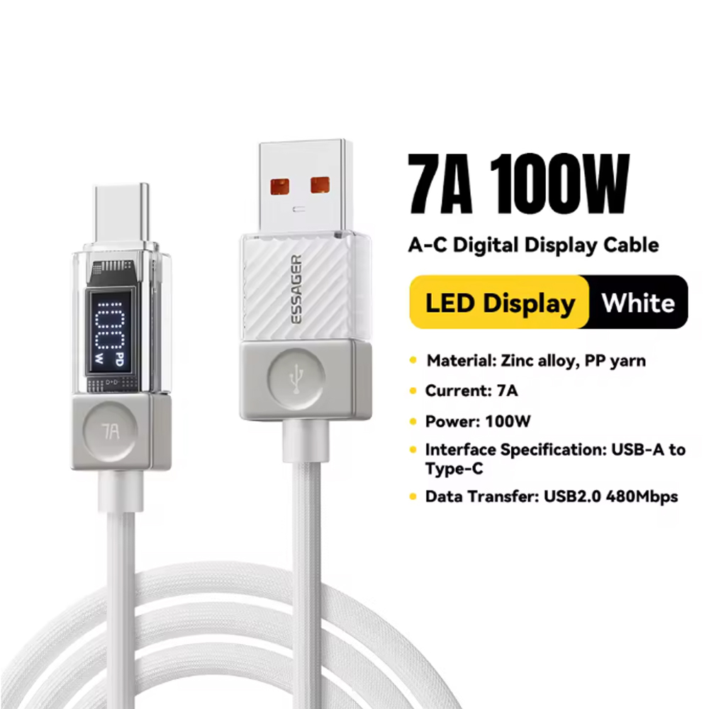 ESSAGER Kabel Data USB Type C Fast Charging LED Display 7A 100W 1M - ES-X76 Gambar produk ESSAGER Kabel Data USB Type C Fast Charging LED Display 7A 100W 1M - ES-X76