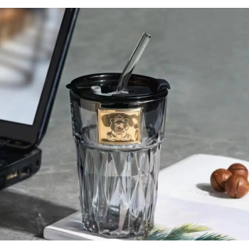 HYDRA Gelas Tumbler Kopi Mug Coffee Drink Glass Kaca 430ml with Straw - HD-10