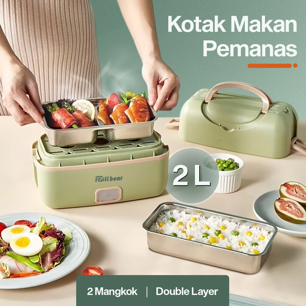 BILLBEAR Kotak Makan Pemanas Elektrik Double Layer Lunch Box 2 Bowl 2L - BE-FH888 Gambar produk BILLBEAR Kotak Makan Pemanas Elektrik Double Layer Lunch Box 2 Bowl 2L - BE-FH888