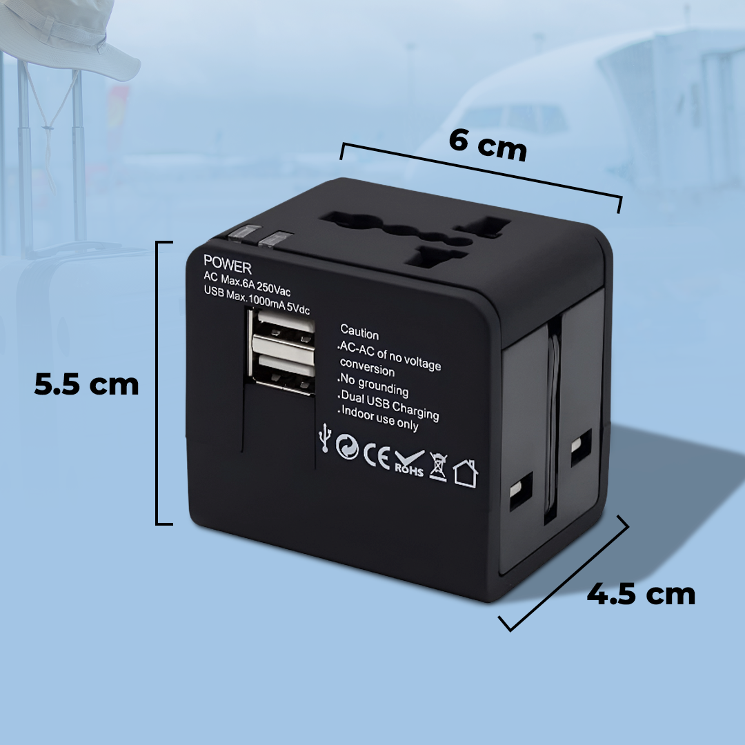 Taffware Travel Adaptor Universal EU UK US/AU with 2 Port USB A 2.1A - JY-148 Gambar produk Taffware Travel Adaptor Universal EU UK US/AU with 2 Port USB A 2.1A - JY-148