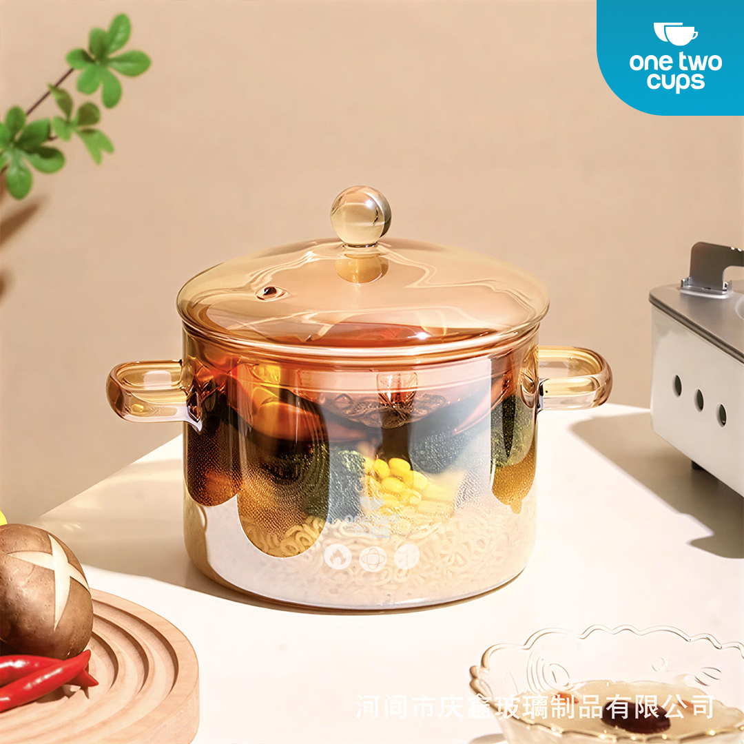 One Two Cups Panci Kaca Glass Cooking Pot Borosilicate Tahan Panas Api 15cm - YWJ-1265 Gambar produk One Two Cups Panci Kaca Glass Cooking Pot Borosilicate Tahan Panas Api 15cm - YWJ-1265