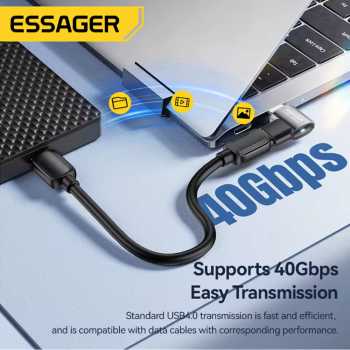 Gambar produk ESSAGER OTG Adapter Type C Female to Male 7 Shaped USB 4.0 40Gbps 240W - EOTG7-YH0G-P