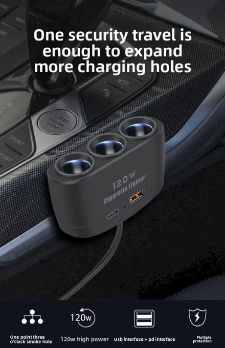 Gambar produk Kebidumei Car Charger Mobil Fast Charging Cigarette Type C USB 120W - D-24