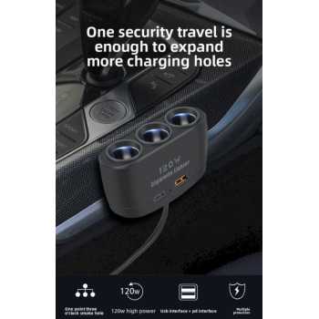 Gambar produk Kebidumei Car Charger Mobil Fast Charging Cigarette Type C USB 120W - D-24