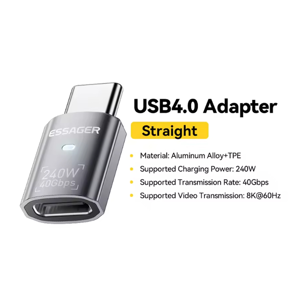 Gambar produk ESSAGER OTG Adapter Type C Female to Male USB 4.0 40Gbps 240W - EOTGFM-YH0G-P
