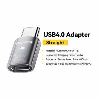 Gambar produk ESSAGER OTG Adapter Type C Female to Male USB 4.0 40Gbps 240W - EOTGFM-YH0G-P