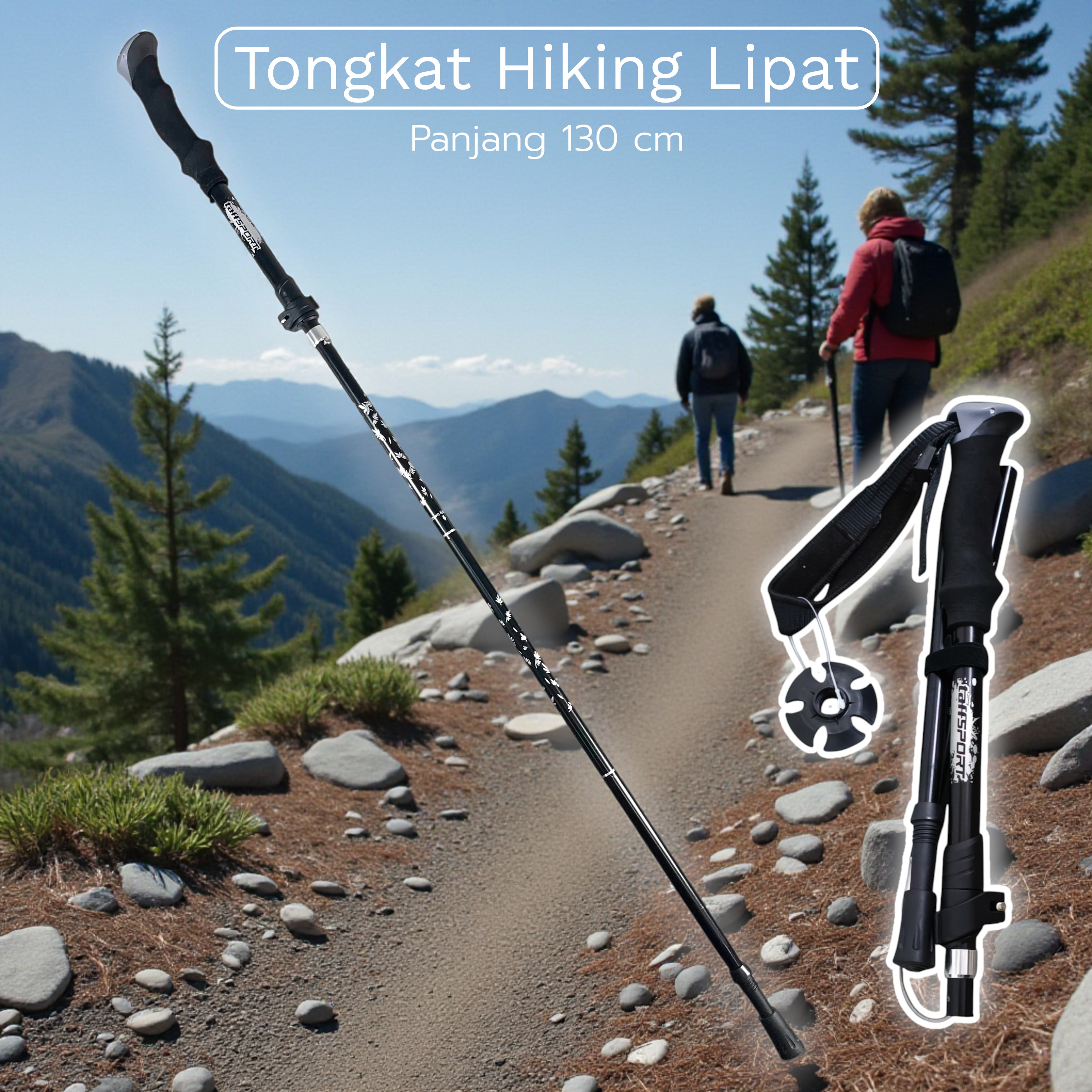 TaffSPORT Tongkat Hiking Lipat Trekking Pole Aluminium Alloy 130cm - TF13 Gambar produk TaffSPORT Tongkat Hiking Lipat Trekking Pole Aluminium Alloy 130cm - TF13