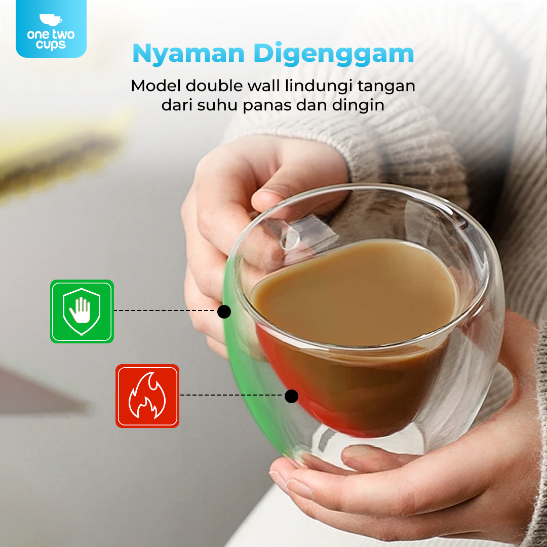 One Two Cups Cangkir Kopi Kaca Tahan Panas Double Wall Love Cup 200ml - CV2103l Gambar produk One Two Cups Cangkir Kopi Kaca Tahan Panas Double Wall Love Cup 200ml - CV2103l