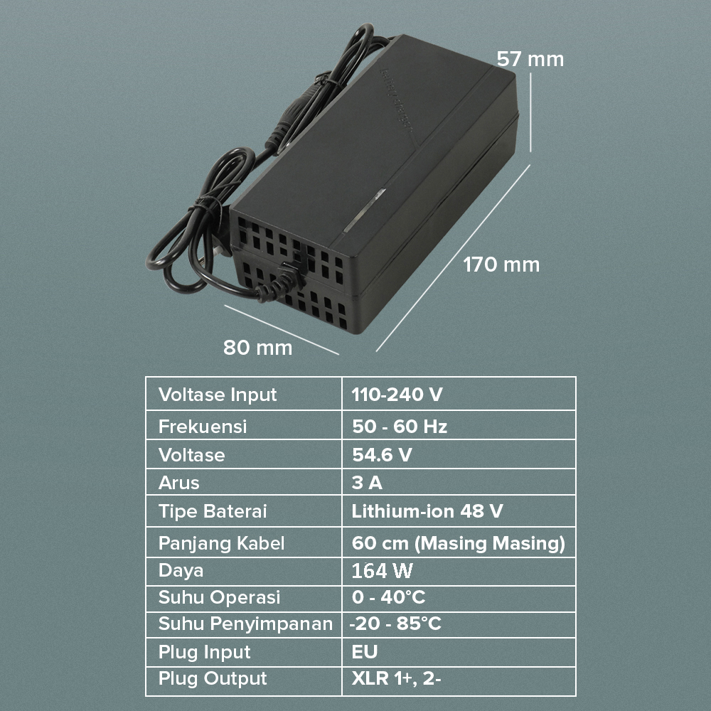 Gambar produk JNENCONN Adaptor Charger Baterai Skuter Sepeda Listrik XLR 54.6V 3A - 48V3A