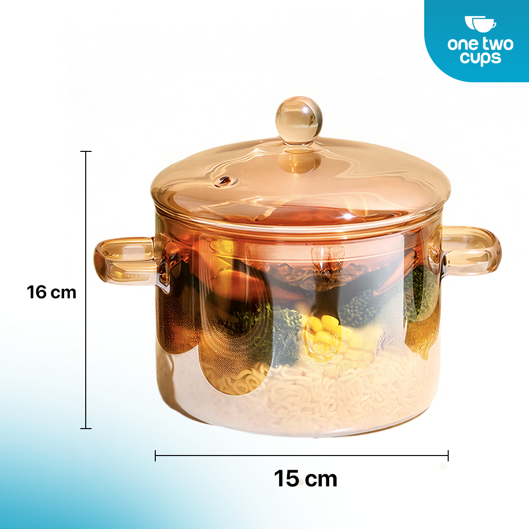 One Two Cups Panci Kaca Glass Cooking Pot Borosilicate Tahan Panas Api 15cm - YWJ-1265 Gambar produk One Two Cups Panci Kaca Glass Cooking Pot Borosilicate Tahan Panas Api 15cm - YWJ-1265