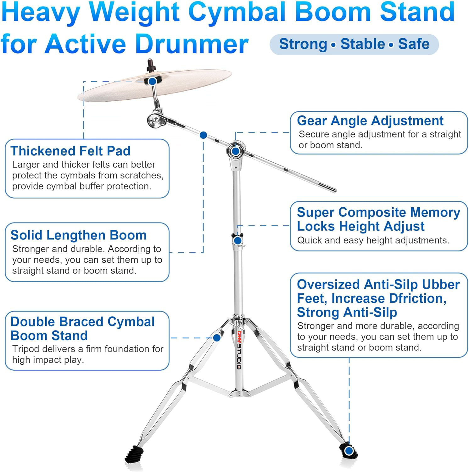 TaffSTUDIO Drum Cymbal Stand Heavy Duty Adjustable Double Braced - FM-CST Gambar produk TaffSTUDIO Drum Cymbal Stand Heavy Duty Adjustable Double Braced - FM-CST