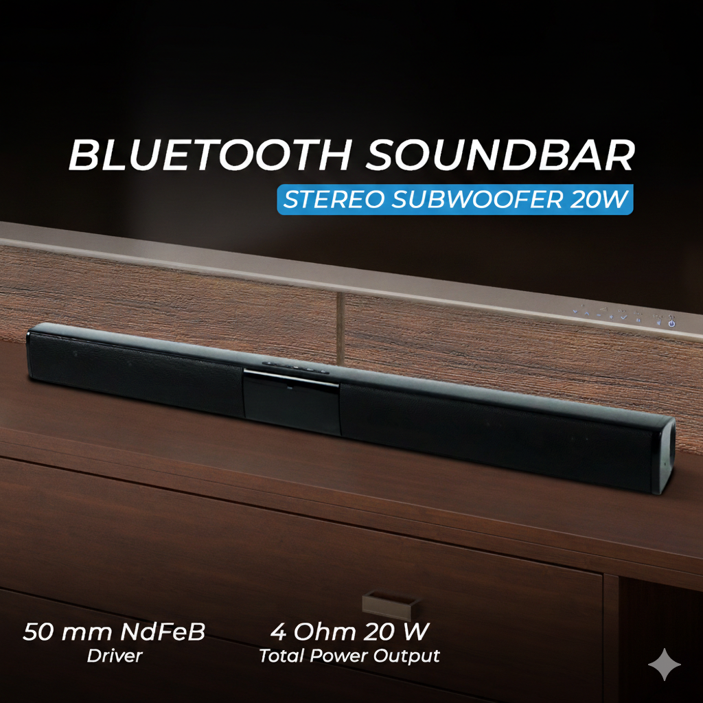 DOOLNNG Soundbar Bluetooth Active Speaker Home Theater Subwoofer 20W - BS-28B Gambar produk DOOLNNG Soundbar Bluetooth Active Speaker Home Theater Subwoofer 20W - BS-28B