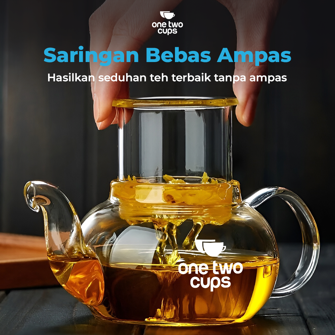 One Two Cups Teko Teh Borosilikat Saringan Tahan Panas Teapot 400ml - 8CV101 Gambar produk One Two Cups Teko Teh Borosilikat Saringan Tahan Panas Teapot 400ml - 8CV101