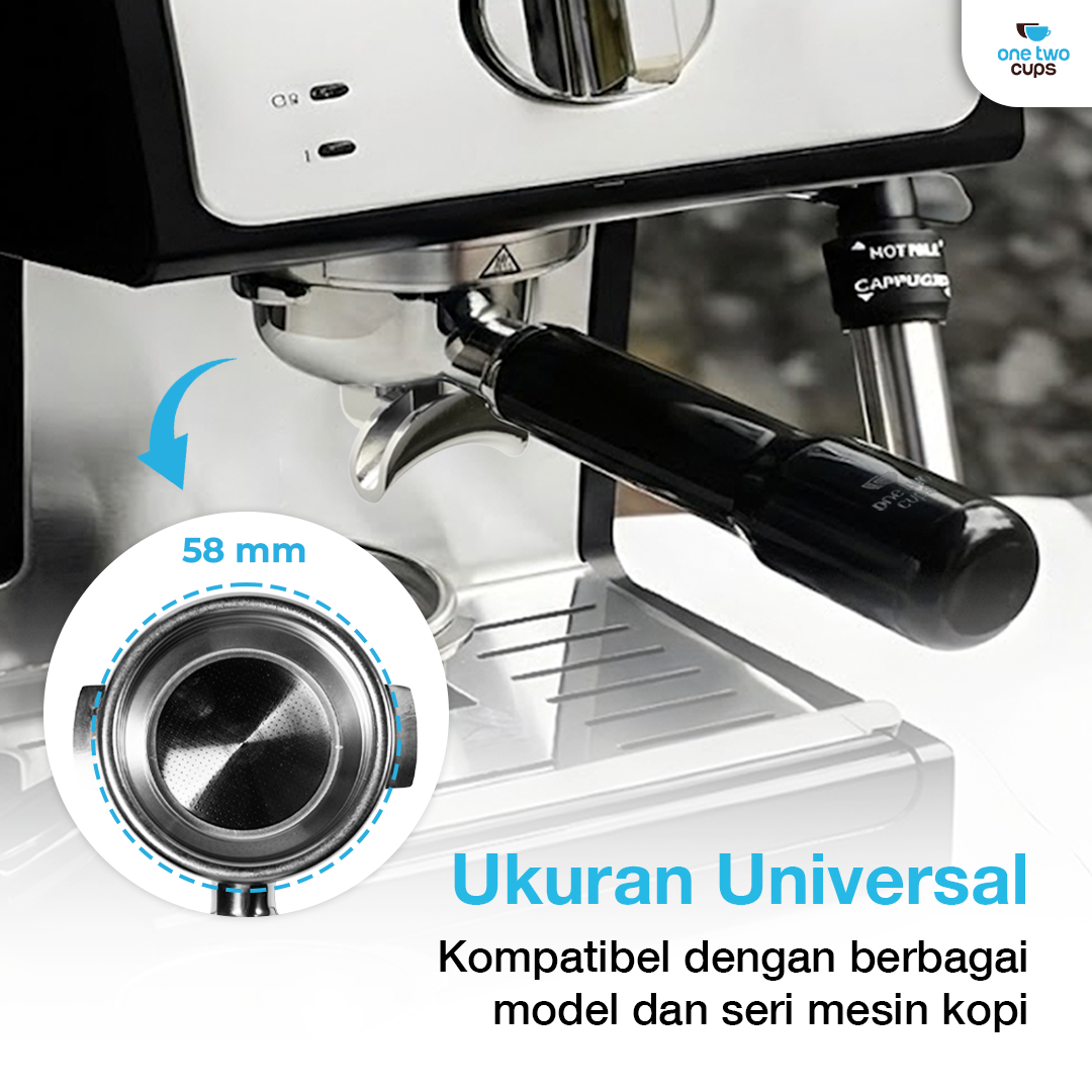 Gambar produk One Two Cups Portafilter Double Spout Stainless Steel 58mm Plastik - AL304