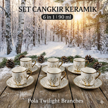 ONLYJIA Set Cangkir Kopi Keramik 6in1 Plated Pattern Coffee Cup 90ml - DW3355