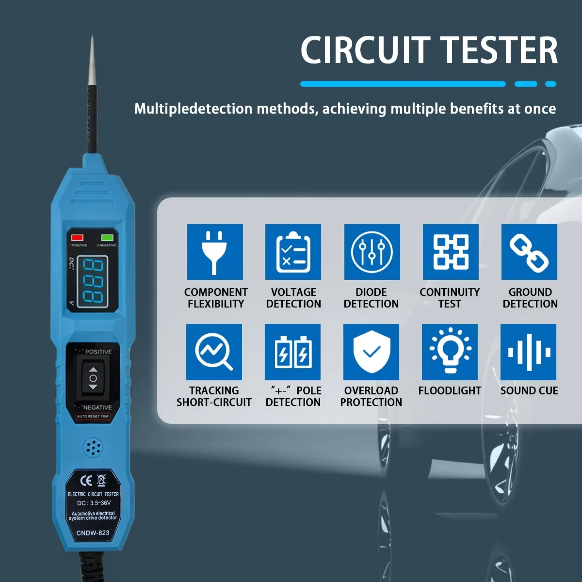 Gambar produk VSTM Tespen Sirkuit Mobil Circuit Tester Voltage Aligator Clip 3.5-36V - CNDW-823