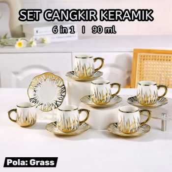 ONLYJIA Set Cangkir Kopi Keramik 6in1 Plated Pattern Coffee Cup 90ml - DW3354
