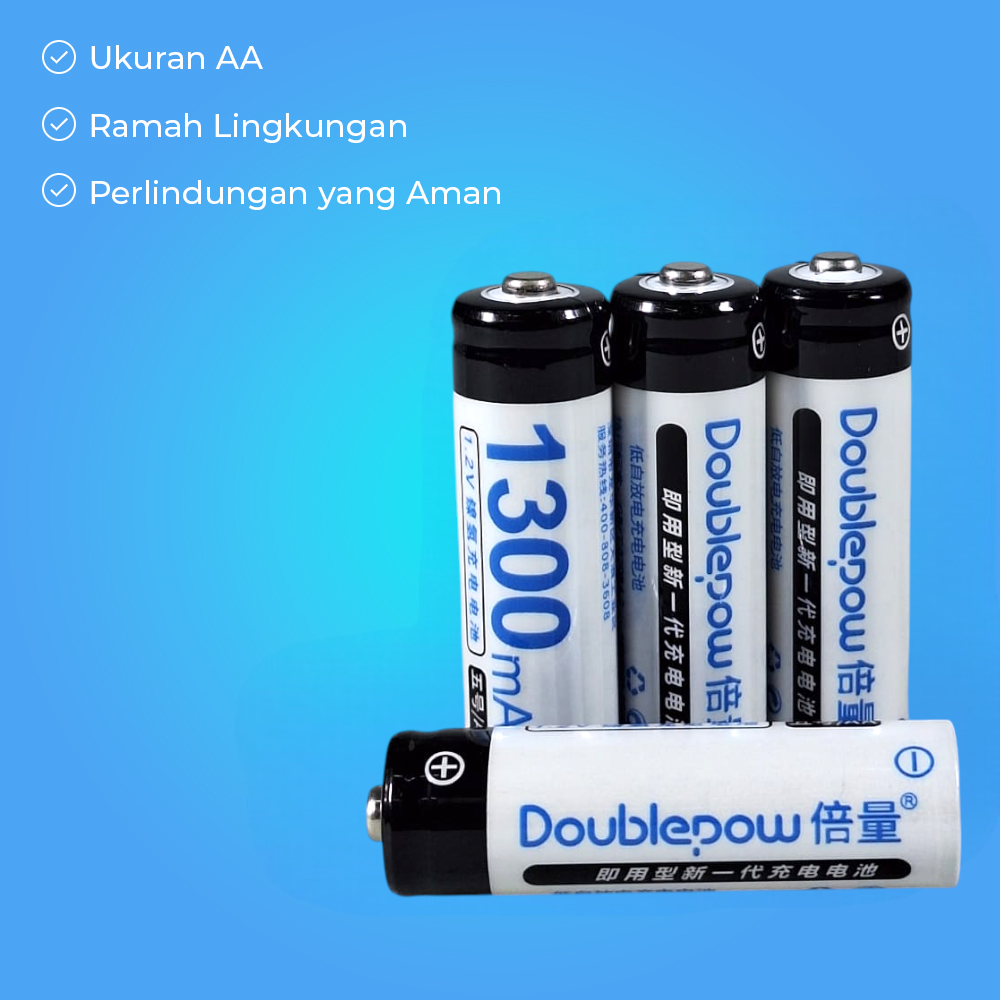 Doublepow Baterai Rechargeable AA Ni-MH 1.2V 1300mAh 4 PCS - DP-AA780 Gambar produk Doublepow Baterai Rechargeable AA Ni-MH 1.2V 1300mAh 4 PCS - DP-AA780
