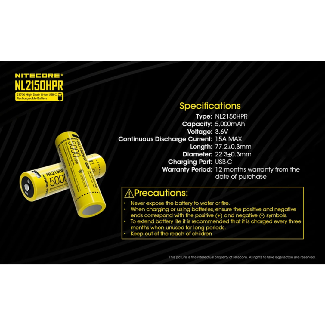 Gambar produk NITECORE Baterai Rechargeable 21700 Li-Ion 3.6V 5000mAh 1 PCS - NL2150HPR