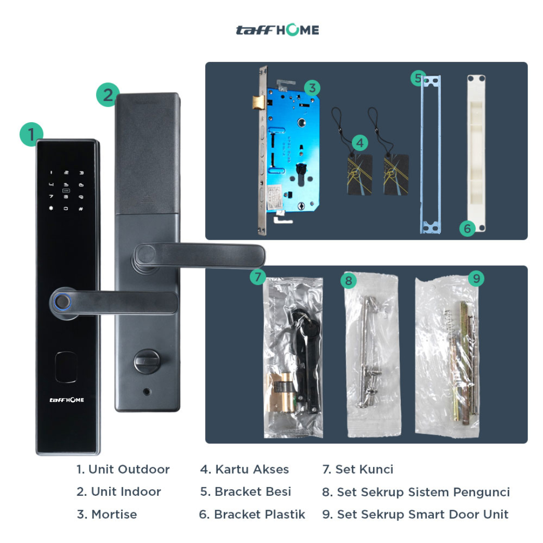 TaffHOME Smart Door Lock Fingerprint Password Bluetooth Card TTLock - B09TT Gambar produk TaffHOME Smart Door Lock Fingerprint Password Bluetooth Card TTLock - B09TT