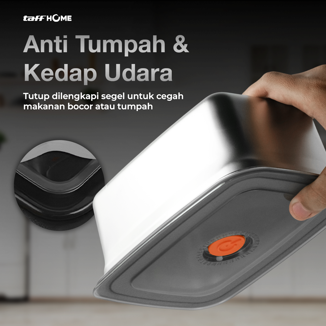 TaffHOME Kotak Makan Anti Tumpah Lunch Bento Box Stainless Steel 201 1800ml - KT273 Gambar produk TaffHOME Kotak Makan Anti Tumpah Lunch Bento Box Stainless Steel 201 1800ml - KT273