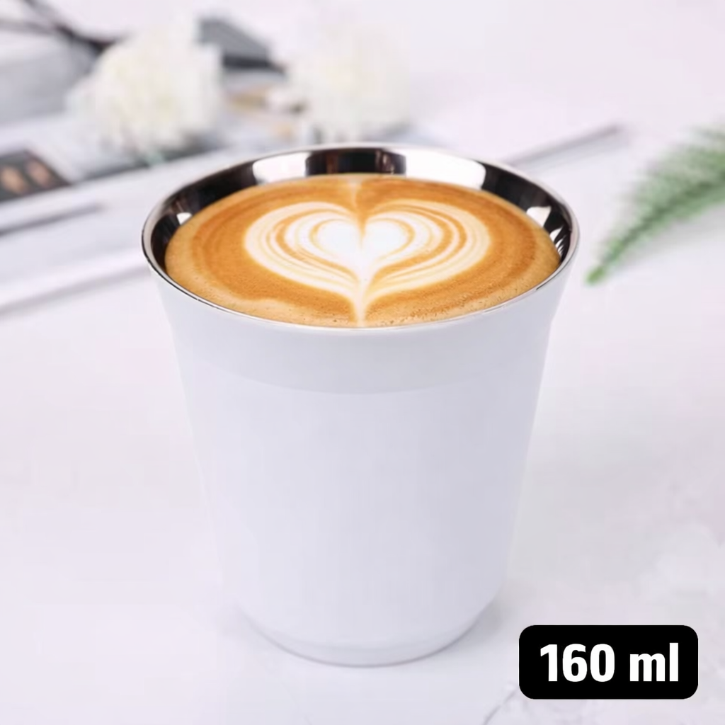 Leeseph Gelas Stainless Steel 304 Double Layer Anti Panas Coffee Cup 160ml - L30 Gambar produk Leeseph Gelas Stainless Steel 304 Double Layer Anti Panas Coffee Cup 160ml - L30