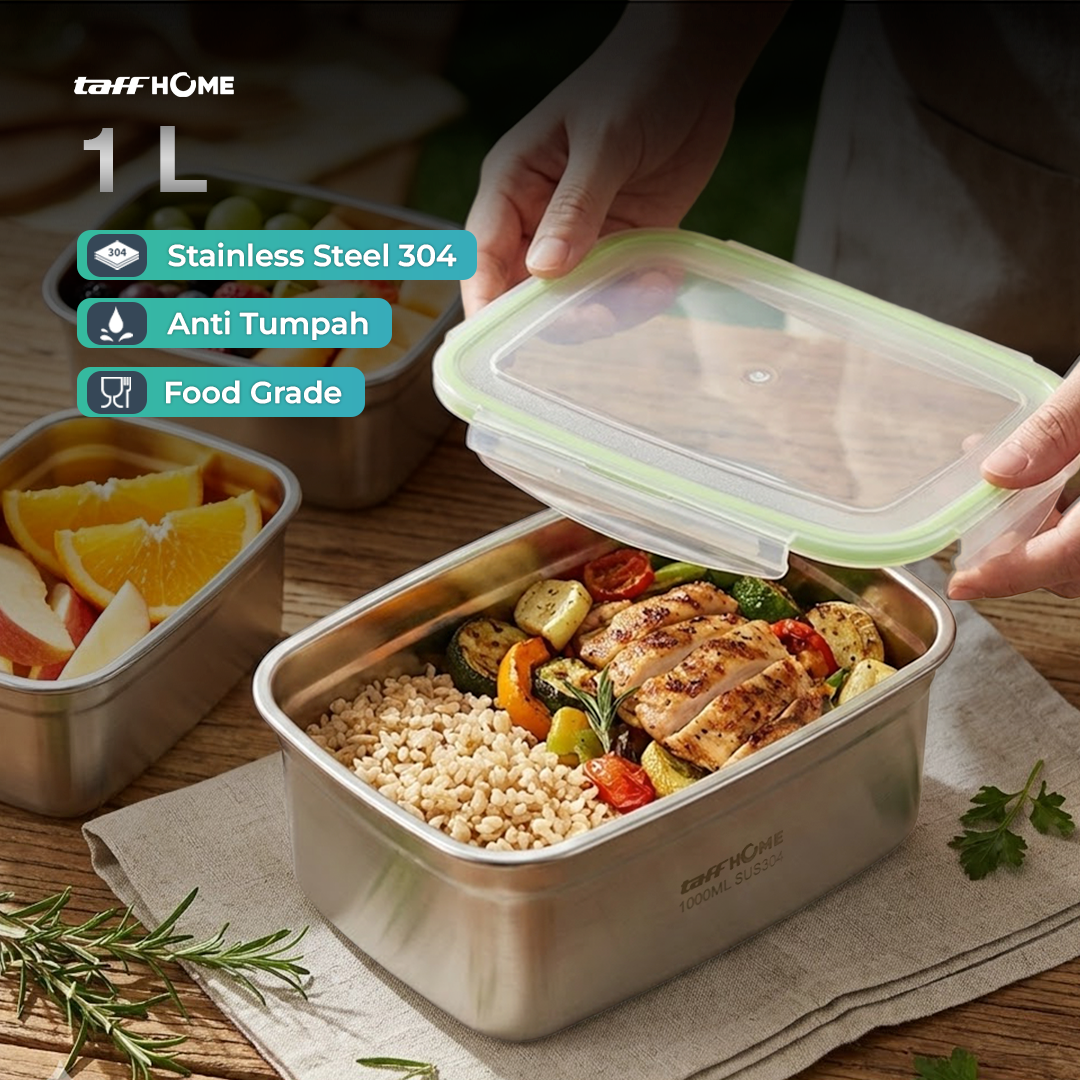 TaffHOME Kotak Makan Anti Tumpah Deep Lunch Box Stainless Steel 304 1000ml - Slyz51 Gambar produk TaffHOME Kotak Makan Anti Tumpah Deep Lunch Box Stainless Steel 304 1000ml - Slyz51
