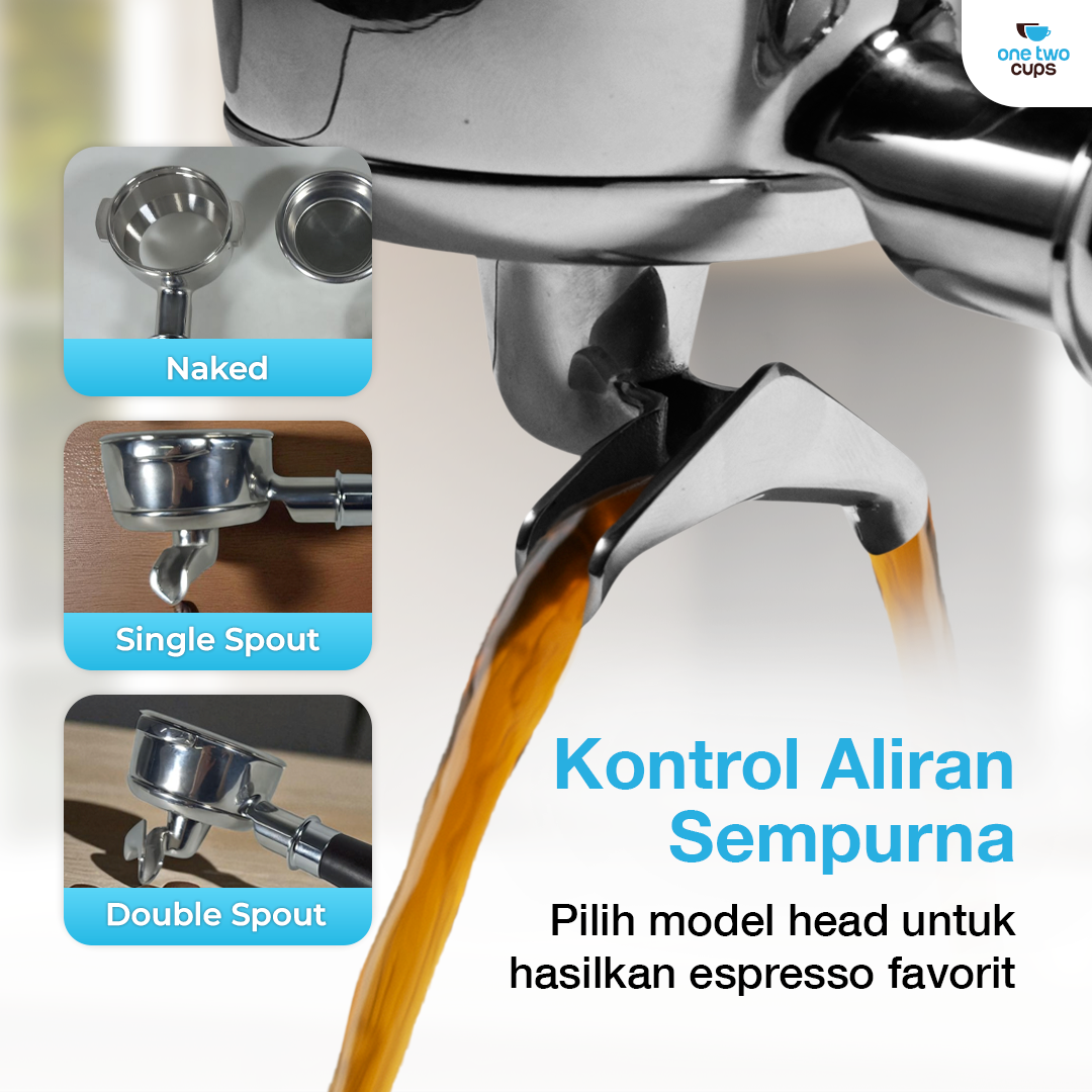 Gambar produk One Two Cups Non Pressurized Portafilter E61 Stainless Steel 58mm Kayu - CHA304