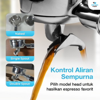Gambar produk One Two Cups Non Pressurized Portafilter E61 Stainless Steel 58mm Kayu - CHA304