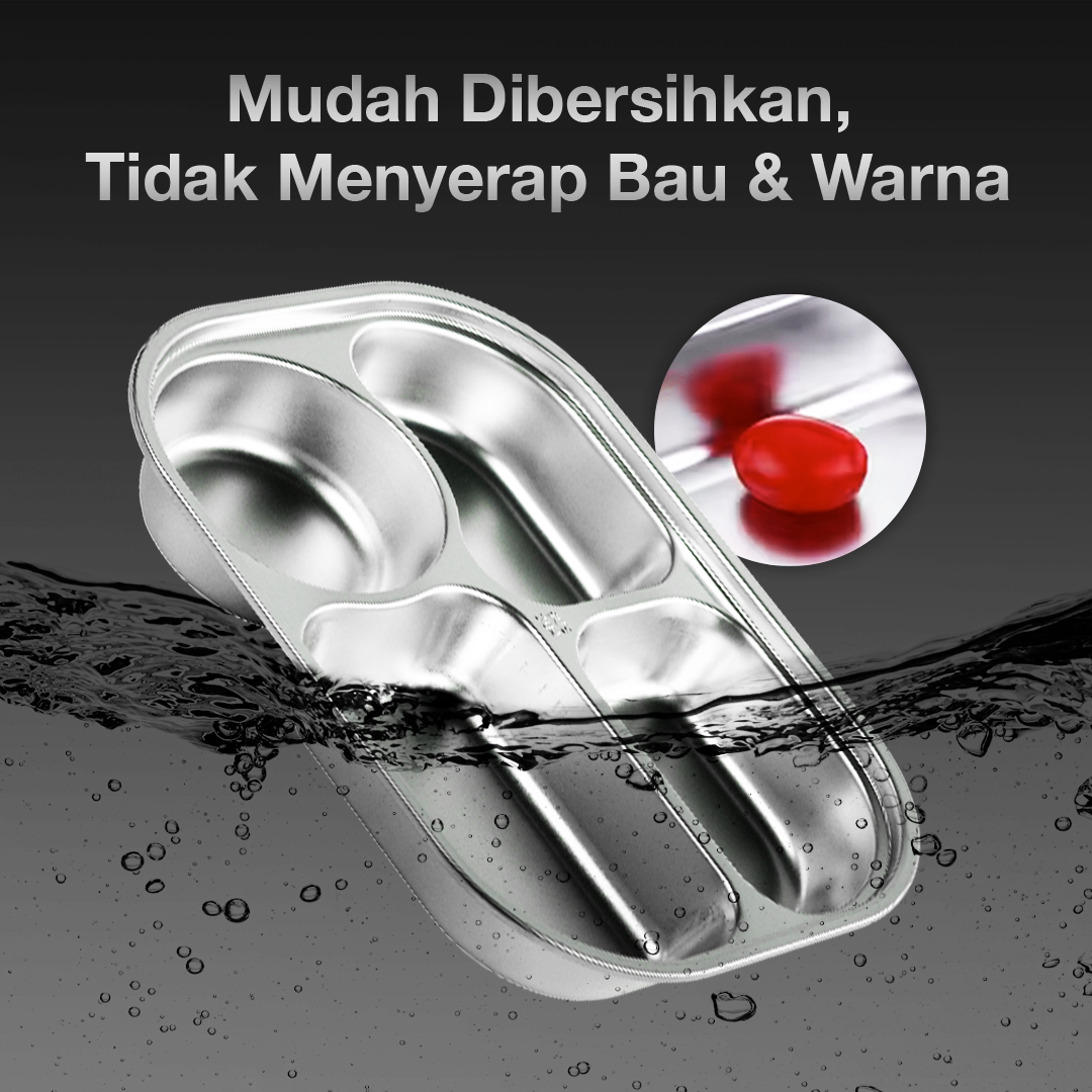 WIMPY Piring Makan Stainless Steel 304 Tray Fast Food 4 Grid - W-005 Gambar produk WIMPY Piring Makan Stainless Steel 304 Tray Fast Food 4 Grid - W-005