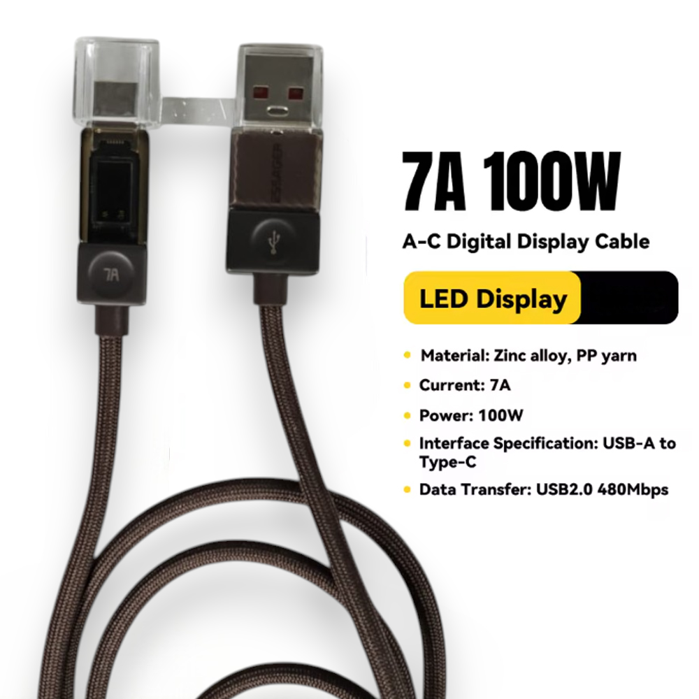 Gambar produk ESSAGER Kabel Data USB Type C Fast Charging LED Display 7A 100W 1M - ES-X76