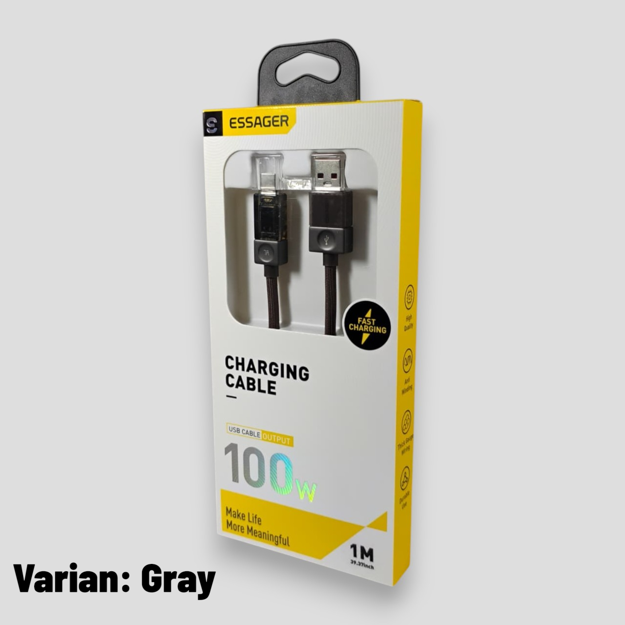 Gambar produk ESSAGER Kabel Data USB Type C Fast Charging LED Display 7A 100W 1M - ES-X76