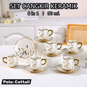 ONLYJIA Set Cangkir Kopi Keramik 6in1 Plated Pattern Coffee Cup 90ml - DW3354