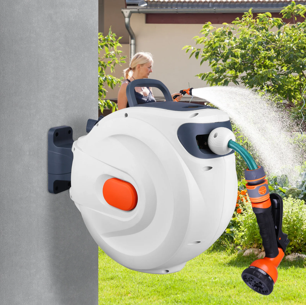 WIKOGER Tempat Gulungan Selang Otomatis Retractable Water Hose Reel - WK-10 Gambar produk WIKOGER Tempat Gulungan Selang Otomatis Retractable Water Hose Reel - WK-10