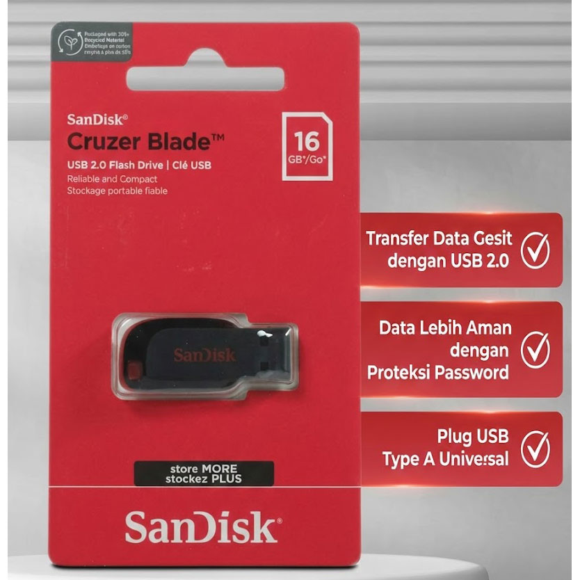 SanDisk Cruzer Blade Flashdisk Data Storage USB 2.0 Portable 16GB - SDCZ50 Gambar produk SanDisk Cruzer Blade Flashdisk Data Storage USB 2.0 Portable 16GB - SDCZ50