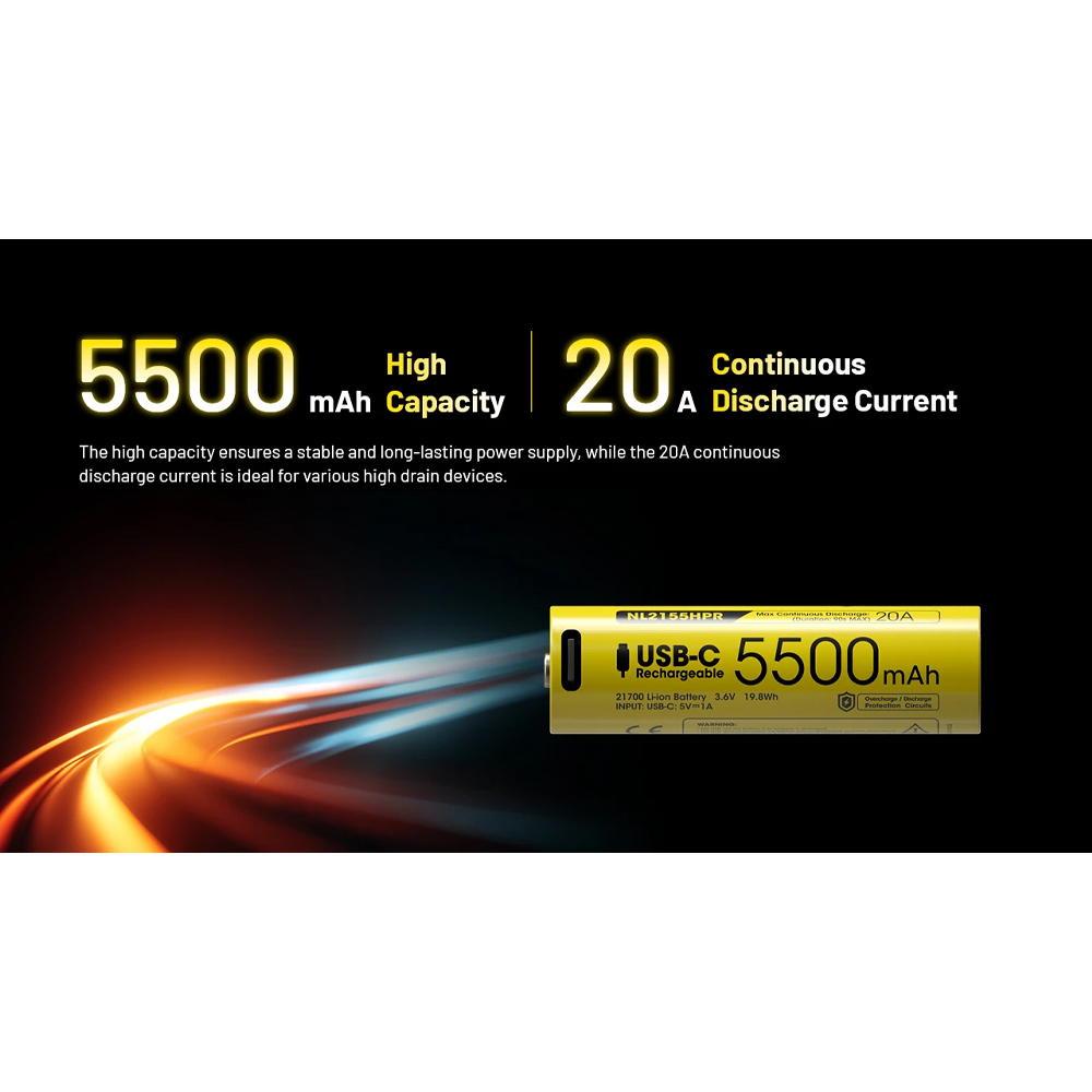 NITECORE Baterai Rechargeable 21700 3.6V 20A 5500mAh 1 PCS - NL2155HPR Gambar produk NITECORE Baterai Rechargeable 21700 3.6V 20A 5500mAh 1 PCS - NL2155HPR