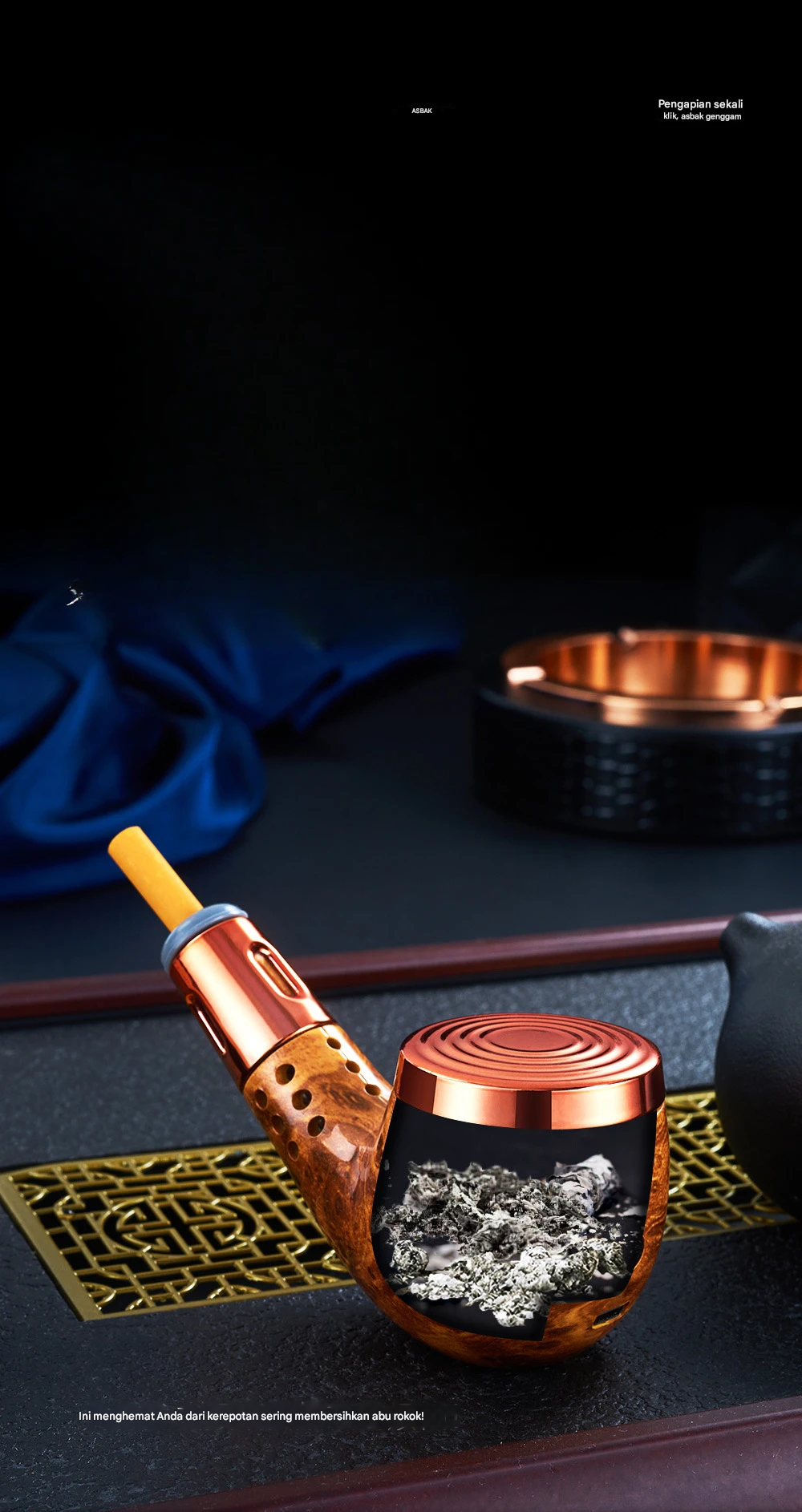 Gambar produk HASBY Pipa Asbak Rokok Portable Filter Anti Debu 3in1 Korek Elektrik - 808