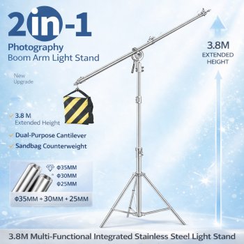 TaffSTUDIO Tripod Light Stand Studio Heavy Duty 3.8M with Boom Arm - 380F